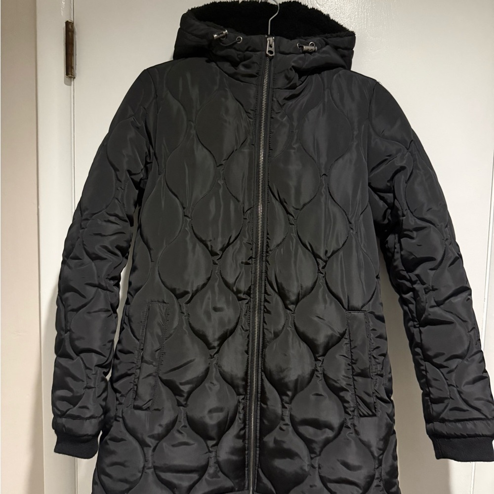 Lucky Brand Black Quilted Sherpa Lined Hooded Jacket NWT